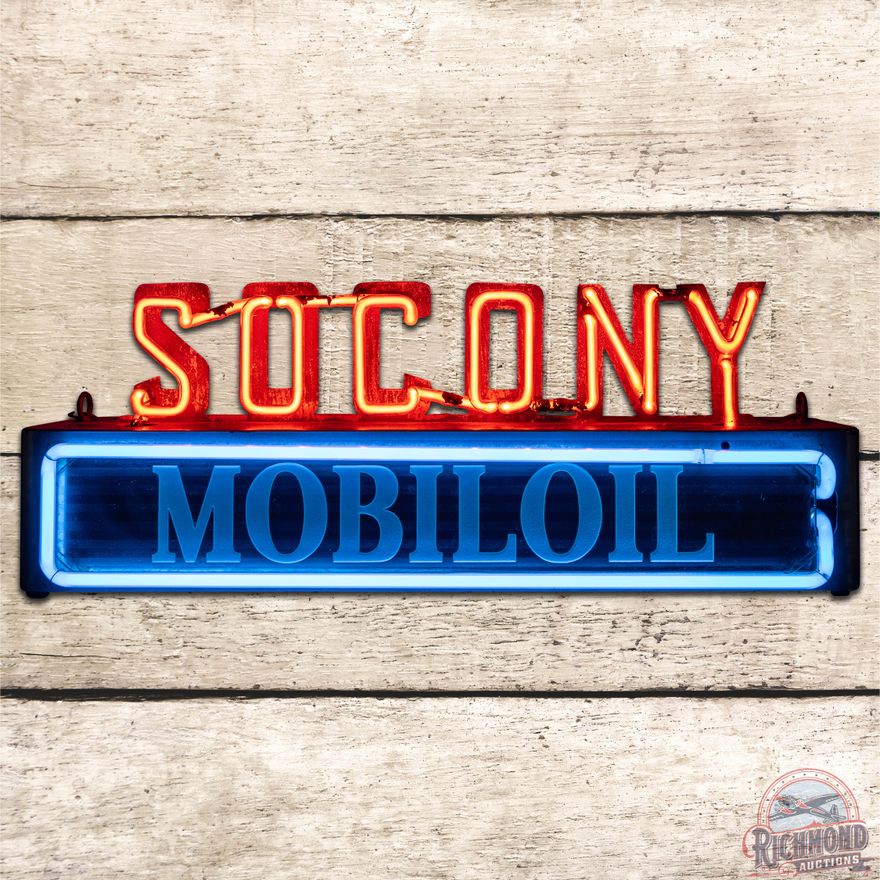 Rare Socony Mobiloil Die Cut Neon Advertising Sign