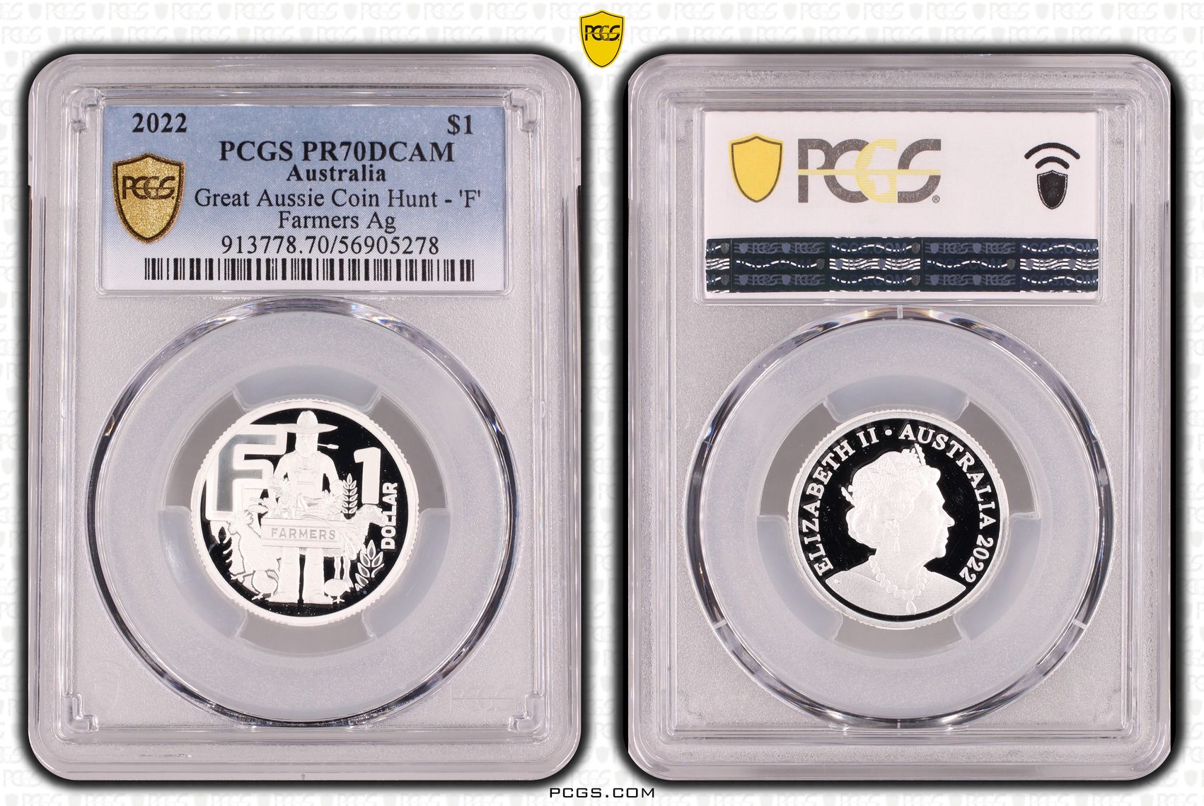 Great Aussie Coin Hunt - 'F', POP 4/0, One Dollar, 2022, PCGS PR70DCAM
