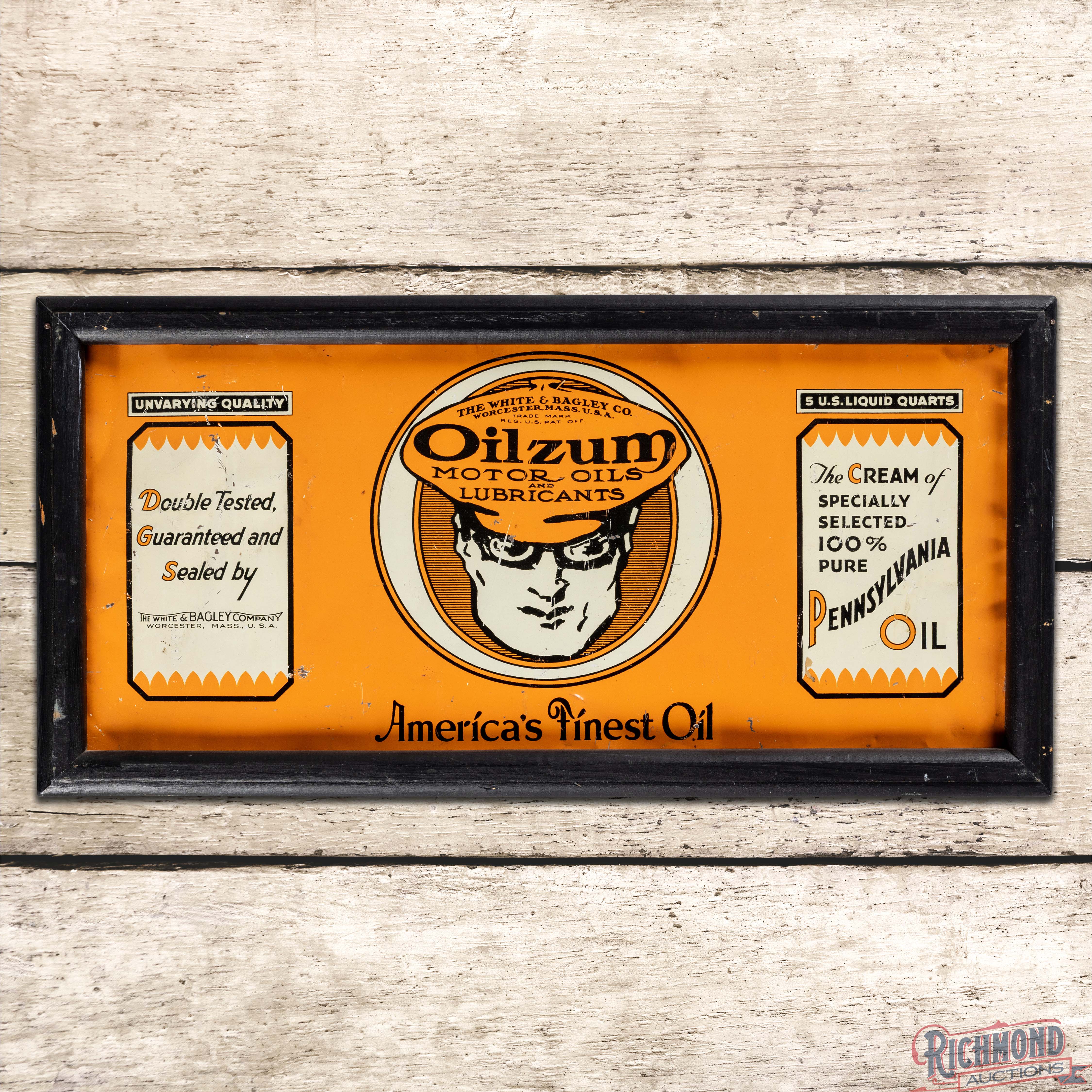 Oilzum America's Finest Oil Framed 5 Quart Can Single Sided Tin Sign ...