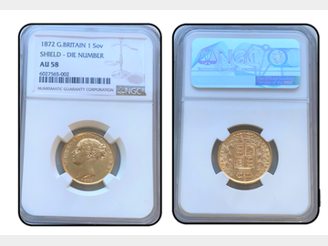 1872 VICTORIA SHIELD SOVEREIGN AU58
