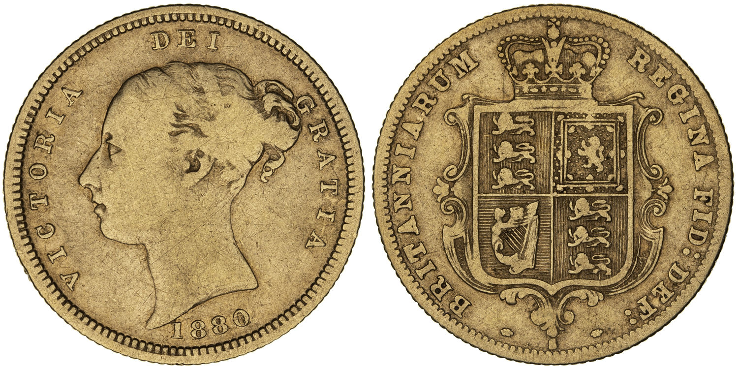 Victoria, Shield Reverse, Half Sovereign, 1880-S, G