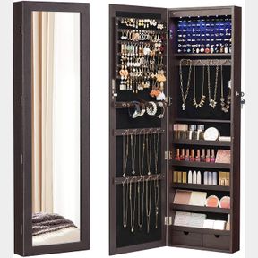 NEW DOOR & WALL MOUNT JEWELRY ARMOIRE ORGANIZER & MIRROR UJJC93K**