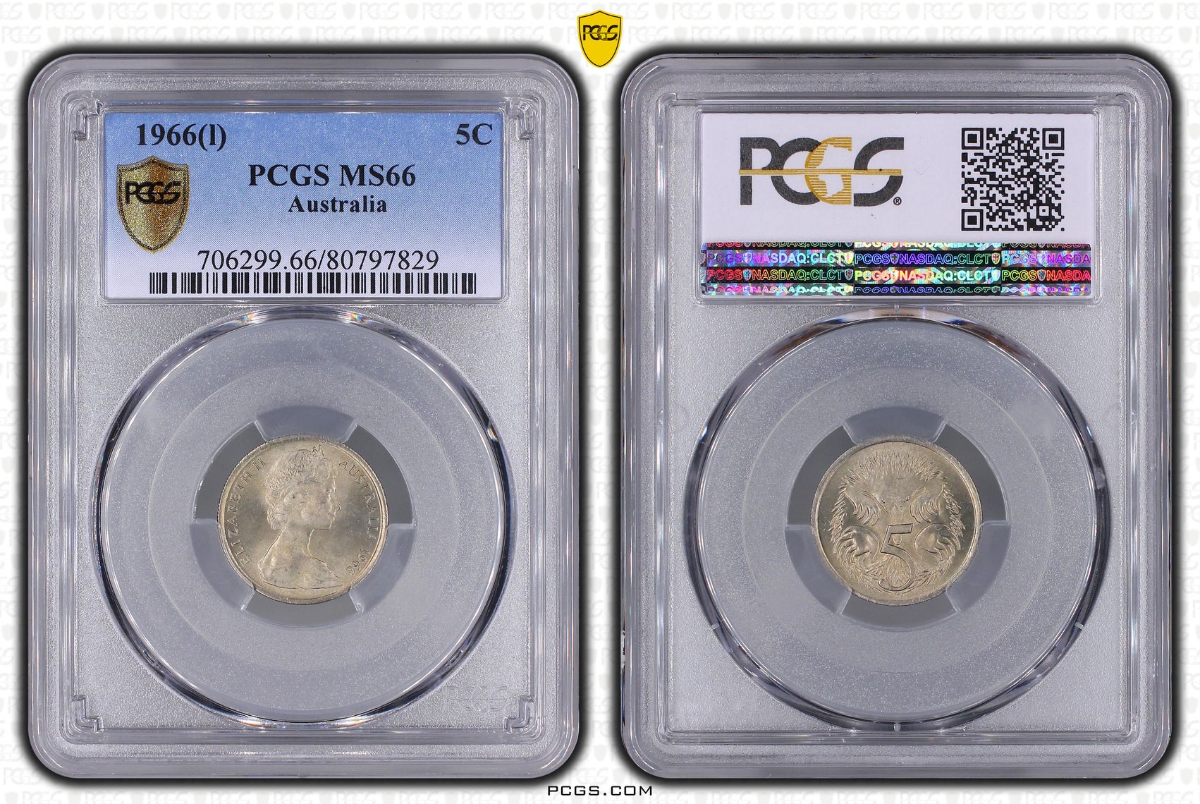 Elizabeth II, Five Cent, 1966(L), PCGS MS66