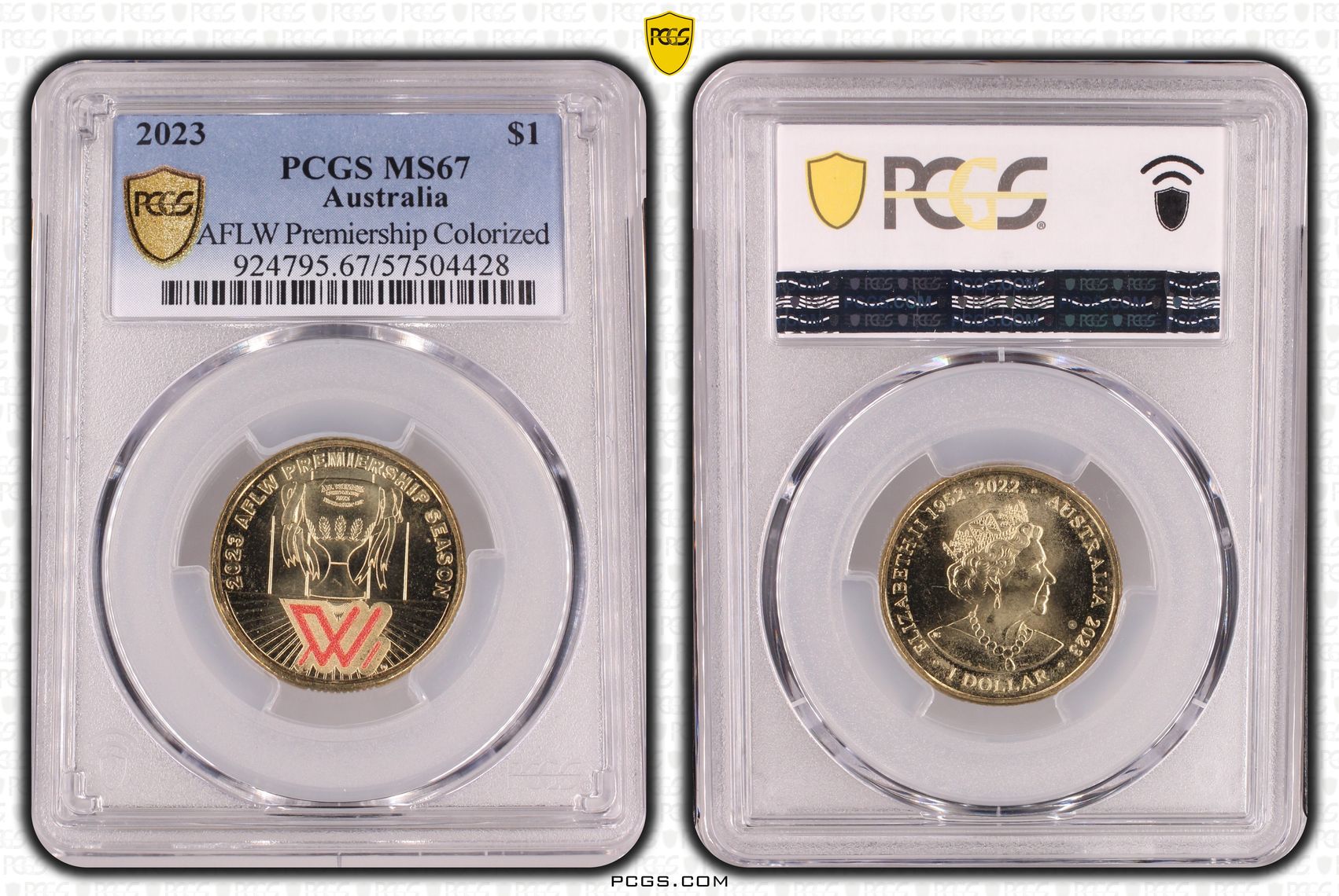 AFLW Premiership Colourised, One Dollar, 2023, PCGS MS67