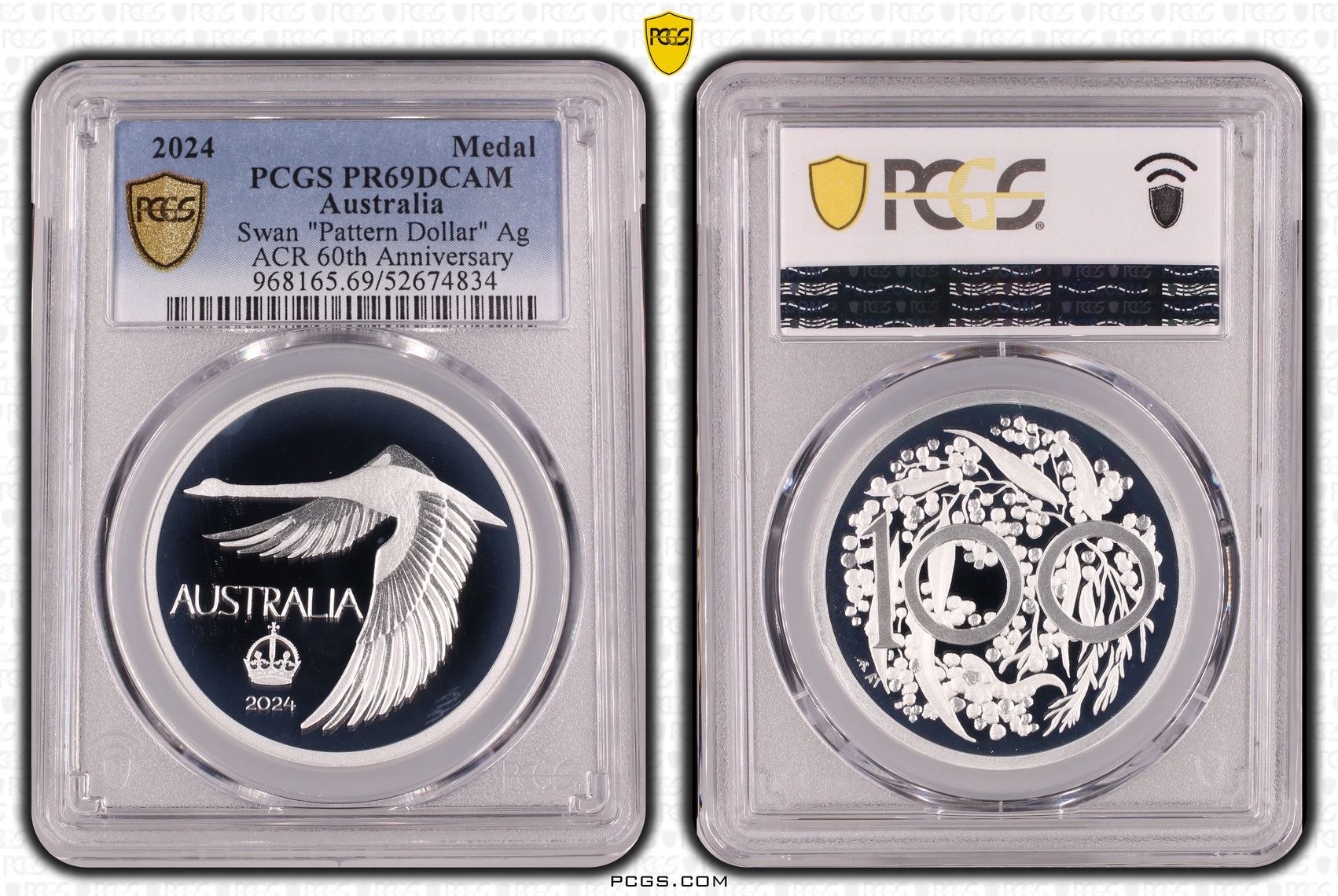 Swan Pattern Dollar Silver ACR 60th Anniversary, Medal, 2024, PCGS PR69DCAM
