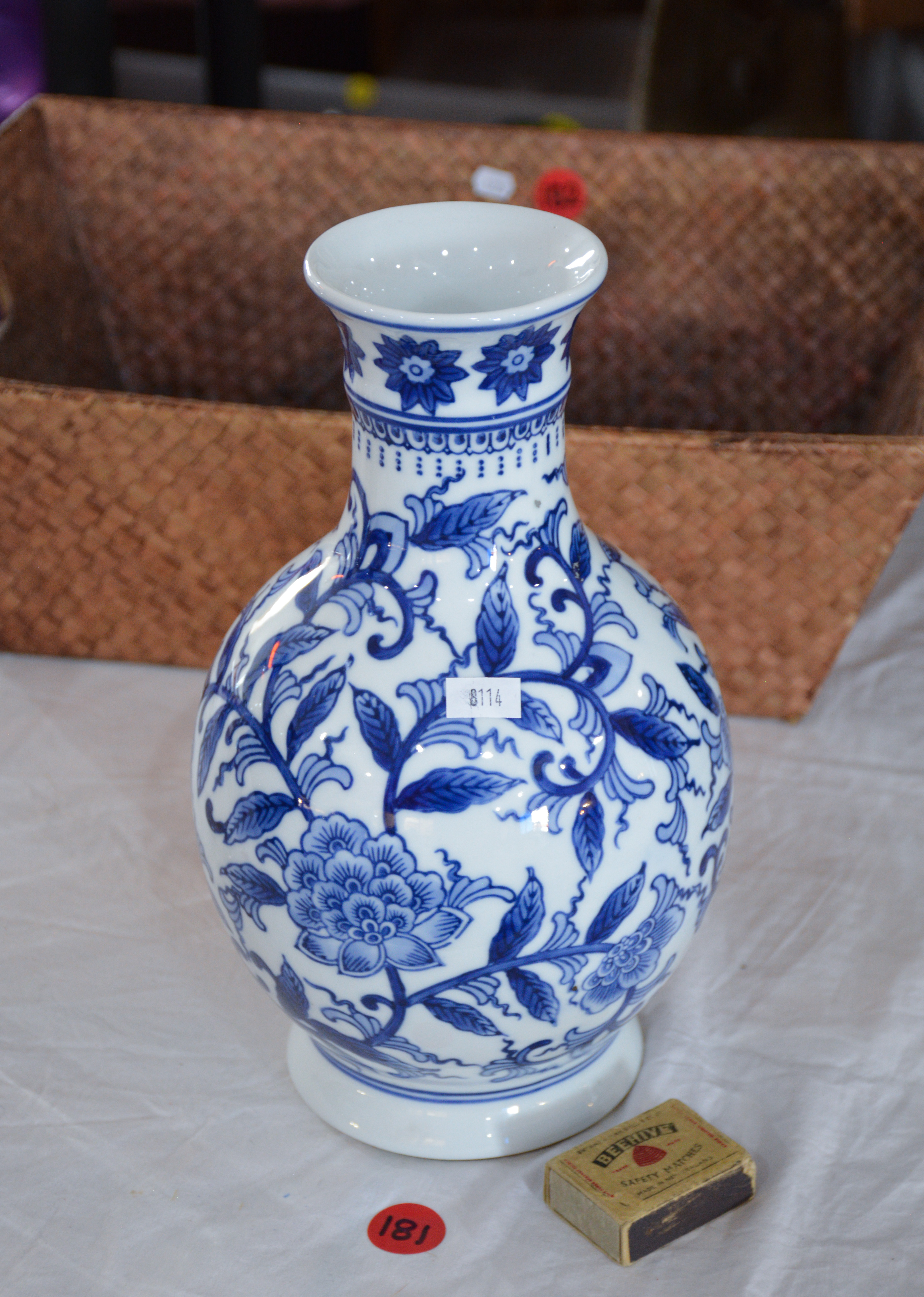Blue and White Chinese Vase — sold at auction in New Zealand for $10