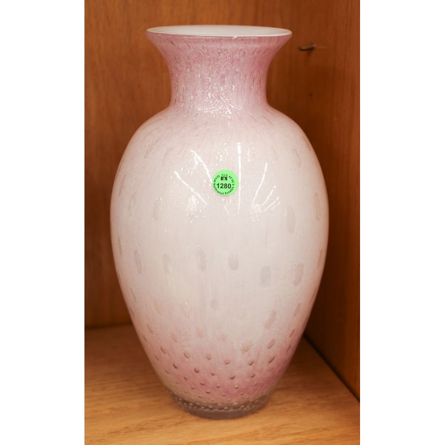 Pink with Silver Aventurine Cluthra Glass Vase 12.5''