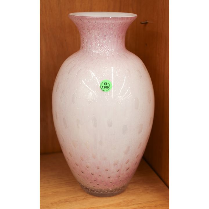 Pink with Silver Aventurine Cluthra Glass Vase 12.5''
