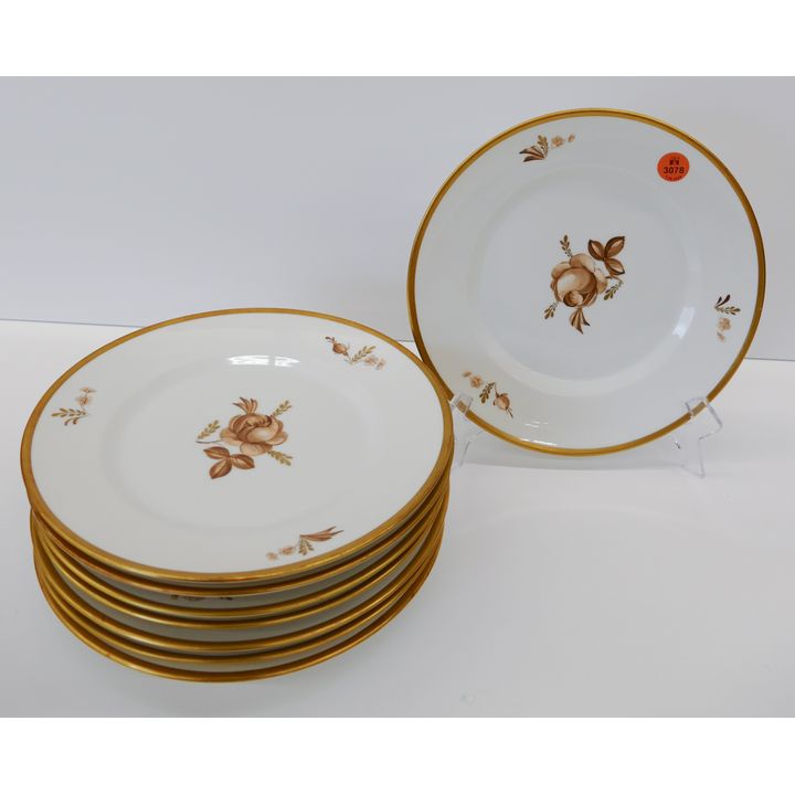 8pc Royal Copenhagen Brown Rose Porcelain Luncheon Plates