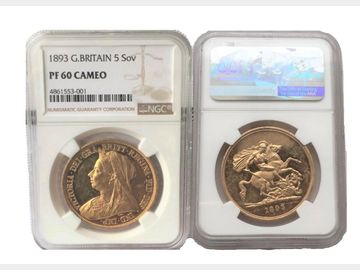 1893 Queen Victoria Old Head Proof Gold Five Pound Coin NGC PR60