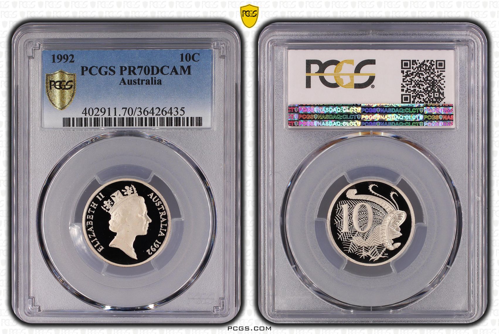 128 · 1992 Australia Ten Cent, 10c PCGS - PR70DCAM POP 22/0 -435