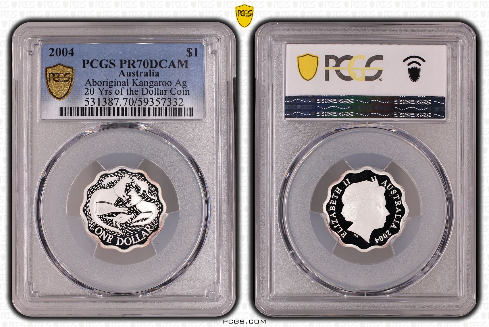 Elizabeth II, Aboriginal Kangaroo Silver 20 Yrs of the Dollar Coin, One Dollar, 2004, PCGS PR70DCAM