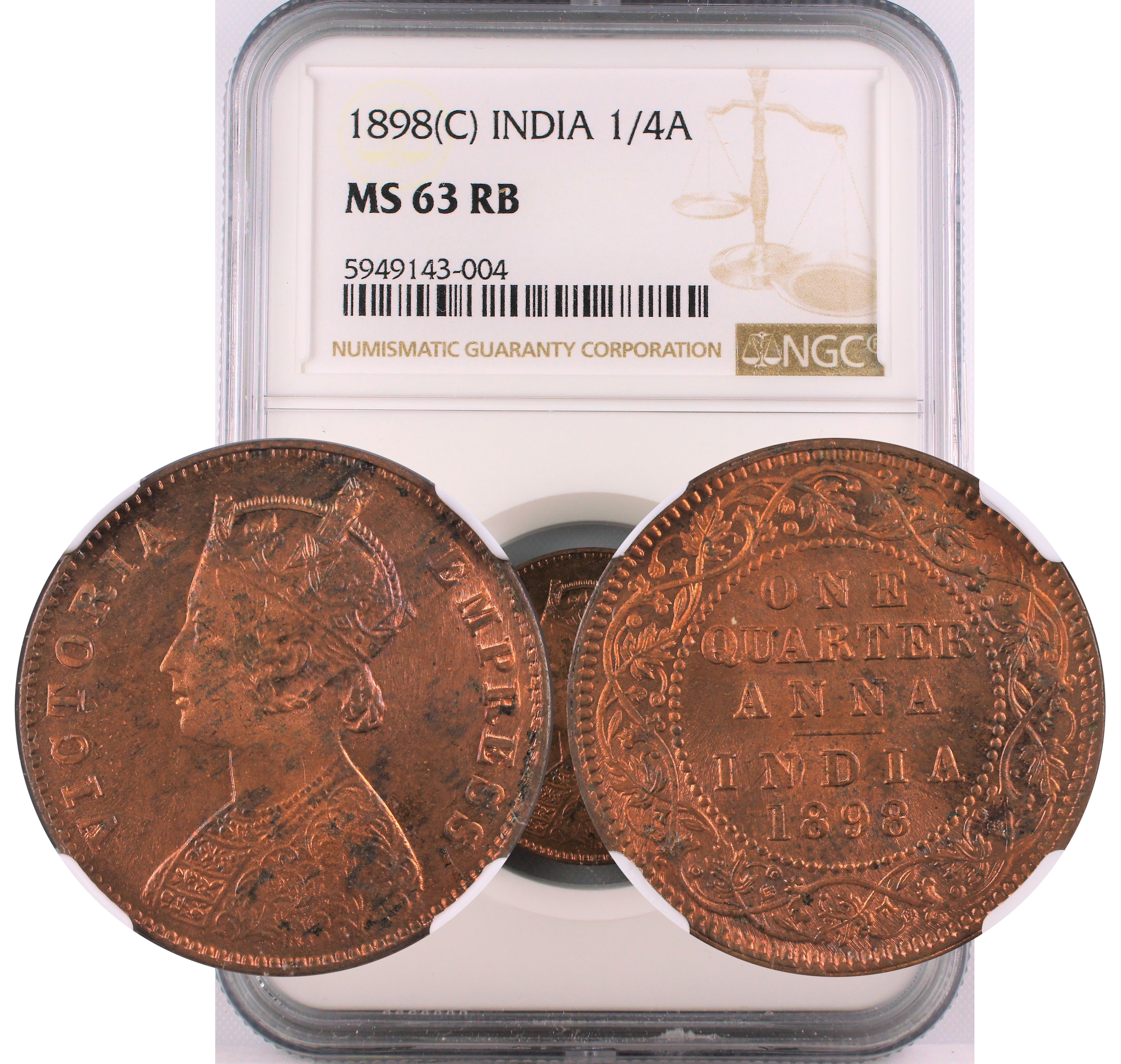 1898 C INDIA 1/4 ANNA MS63 RB