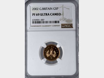 2002 ELIZABETH II PROOF GOLD 5 PENCE PF69 UCAM
