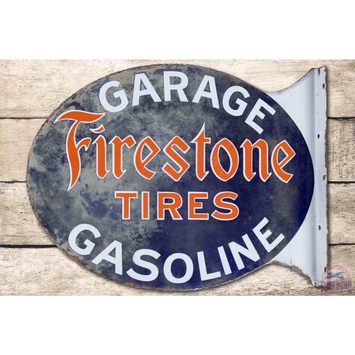 Firestone Tires Garage Gasoline Porcelain Flange Sign