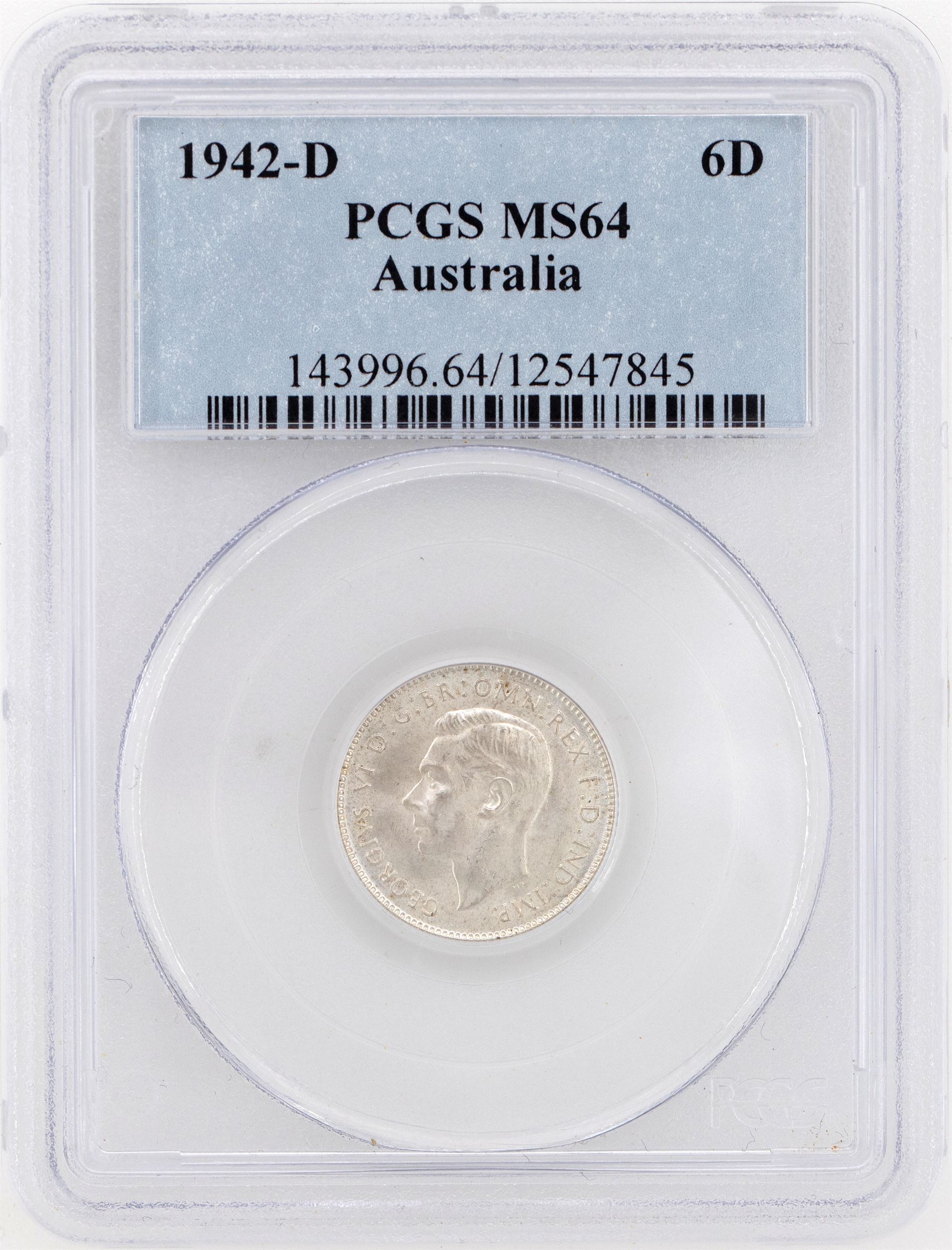 1942-D Australia Sixpence Silver PCGS - MS64 -845
