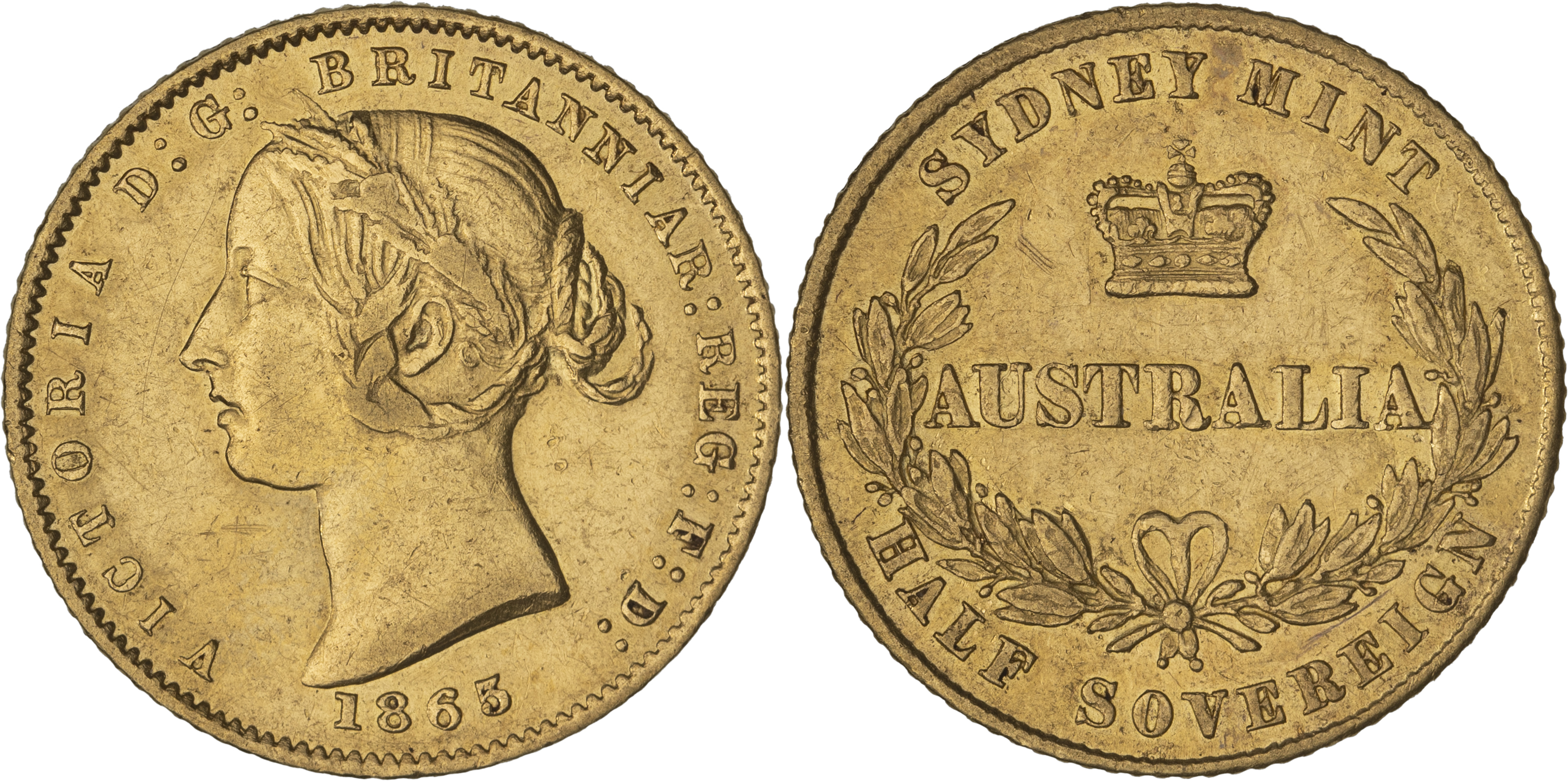 Victoria, Sydney Mint Reverse - Type II, Half Sovereign, 1865, gVF