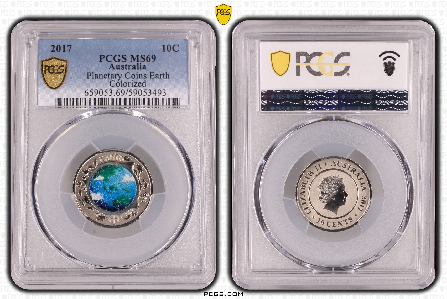 Planetary Coins Earth Colorized, Ten Cent, 2017, PCGS MS69