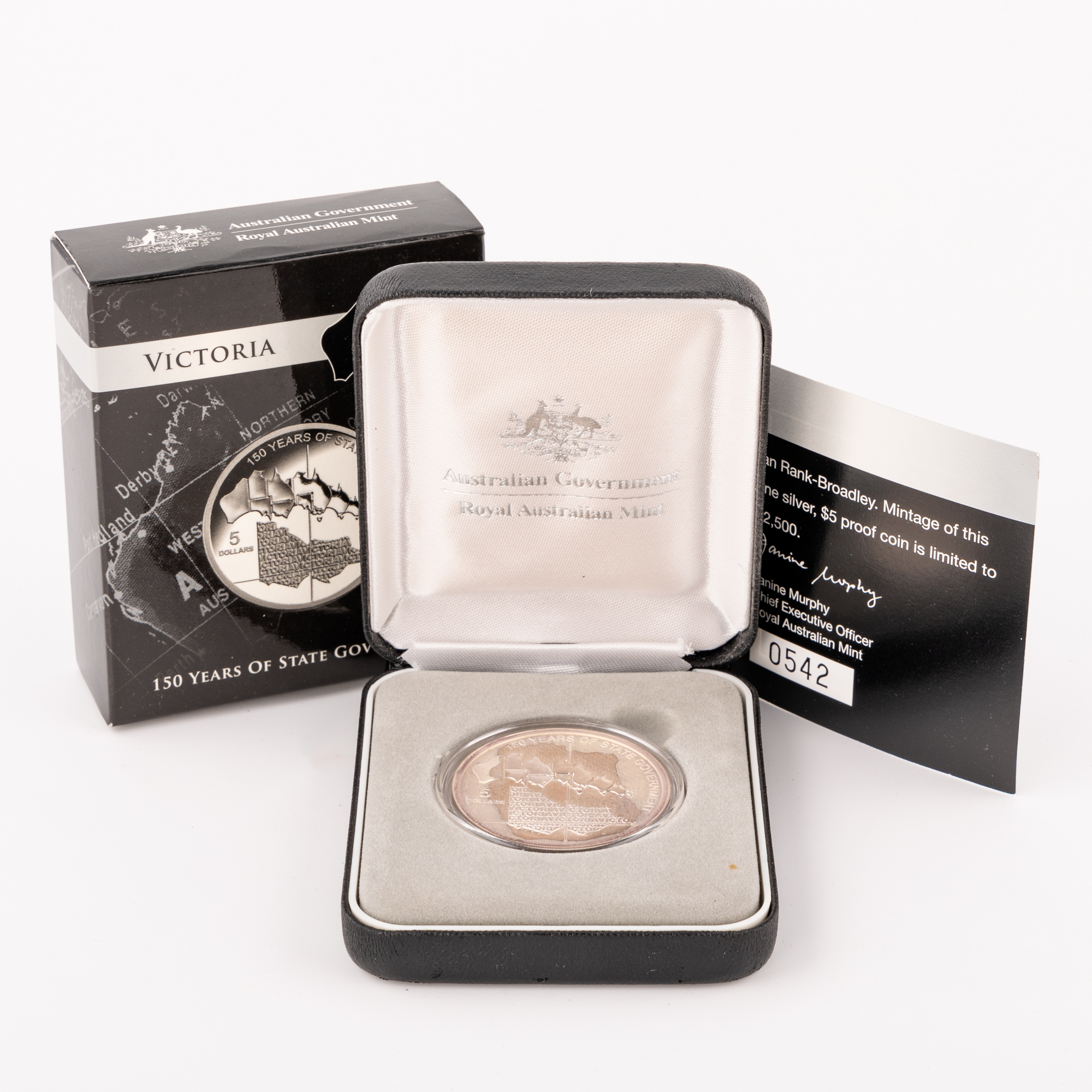 Elizabeth II, 150 Years of State Government: Victoria Silver Proof Coin, Five Dollar, 2006,