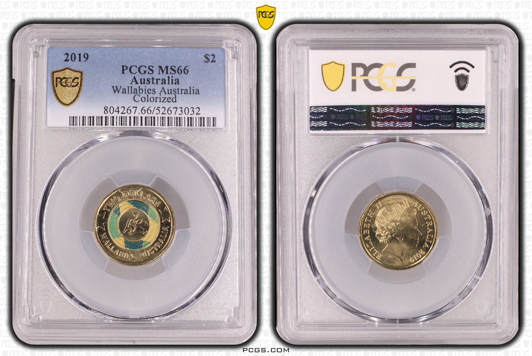 Wallabies Australia Colorized, Two Dollar, 2019, PCGS MS66