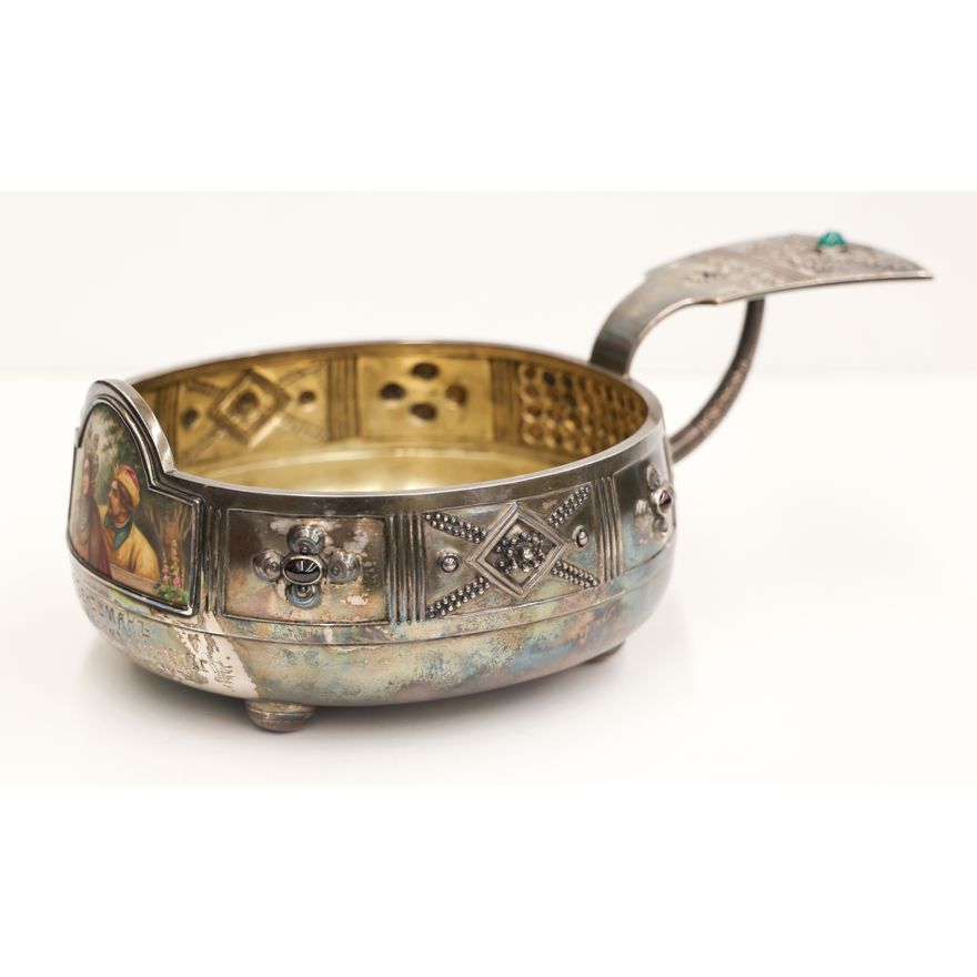 Antique Russian Jeweled Silver Over-Sized Kovsh
