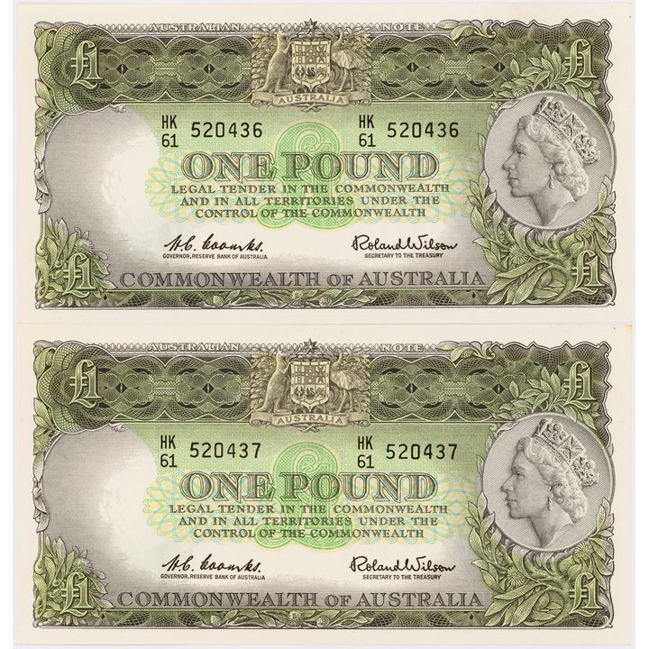 Coombs/Wilson, Consecutive Pair, One Pound, 1961,  UNC