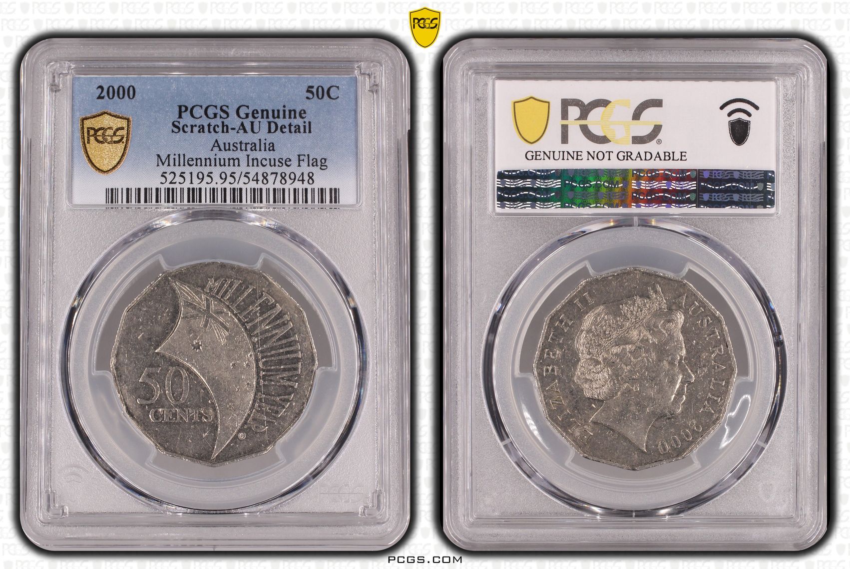 Millennium Incuse Flag, Fifty Cent, 2000, PCGS Genuine - AU Details (95 - Scratch)