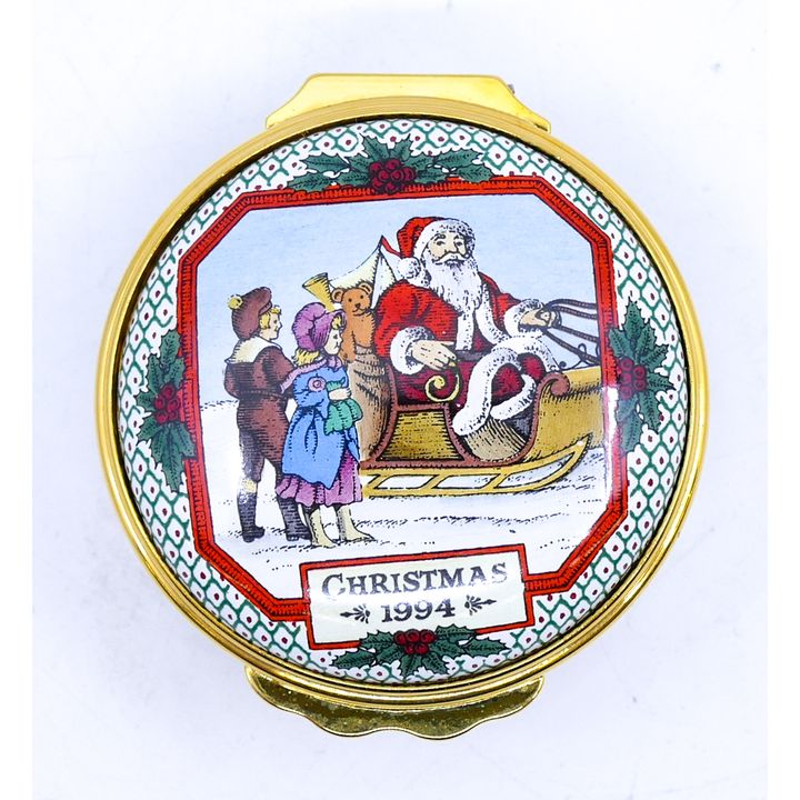 Halcyon Days Christmas 1994 Enameled Box 1'' x 2''