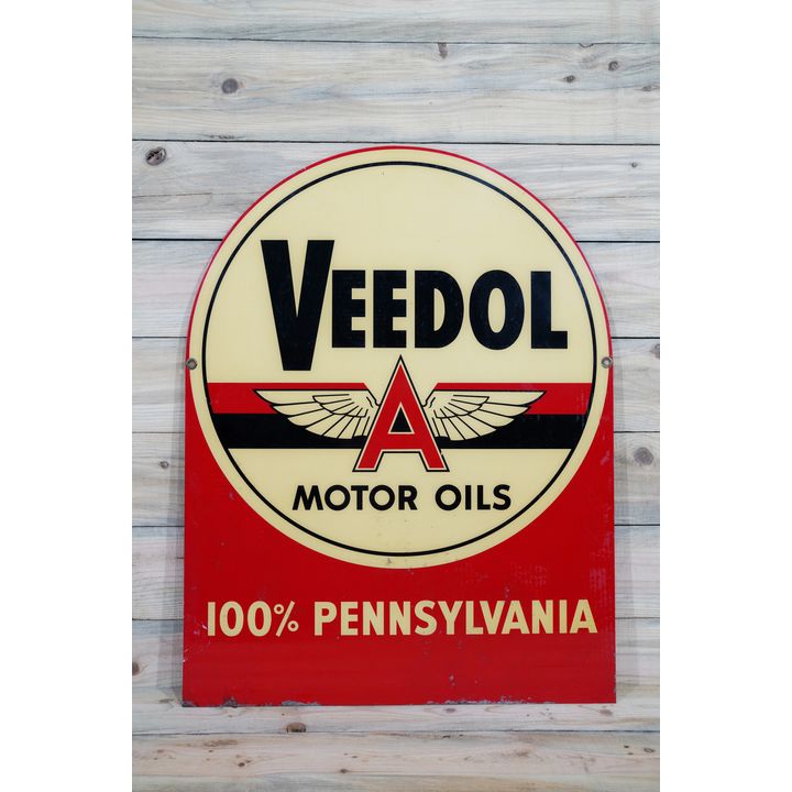 Veedol Motor Oils w/ Flying A Logo Double Sided Tin Tombstone Metal Sign TAC 8