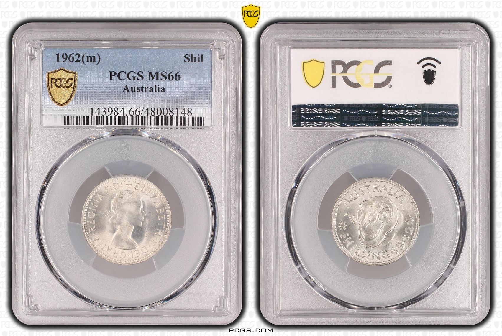 280 · Elizabeth II, KM-59 Silver, Shilling, 1962(m), PCGS MS66