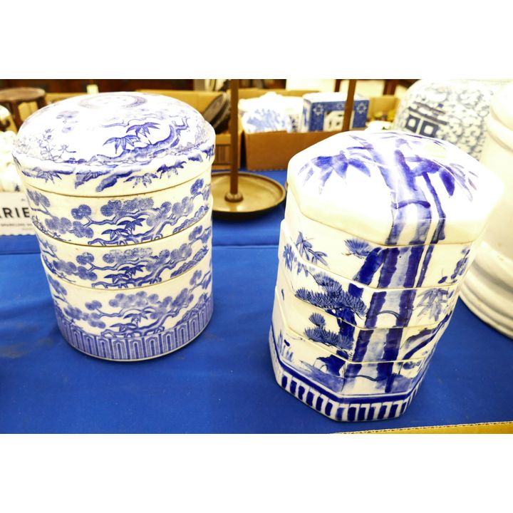 2pc Japanese Porcelain Jubako Stacking Boxes- 9-10''