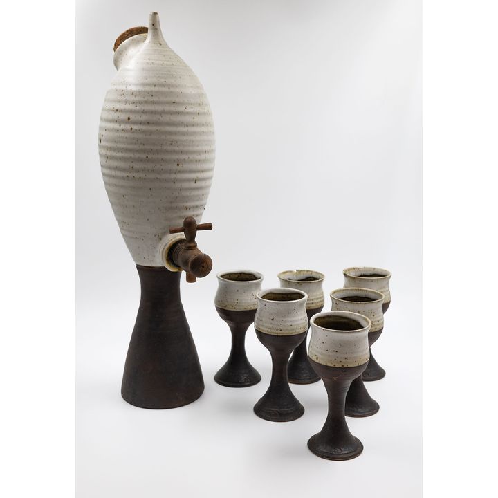 Ian Firth - Large wine bottle and six goblets