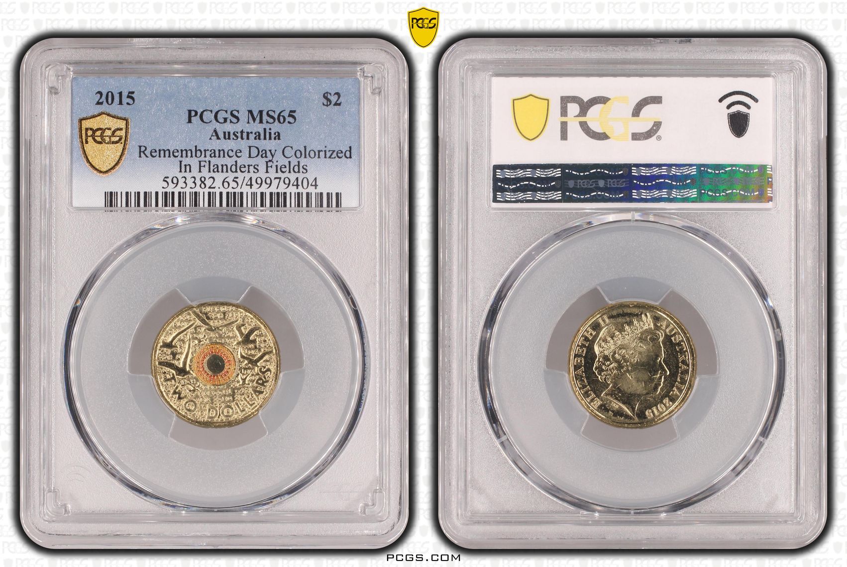 Remembrance Day Colorized - In Flanders Fields, Two Dollar, 2015, PCGS MS65