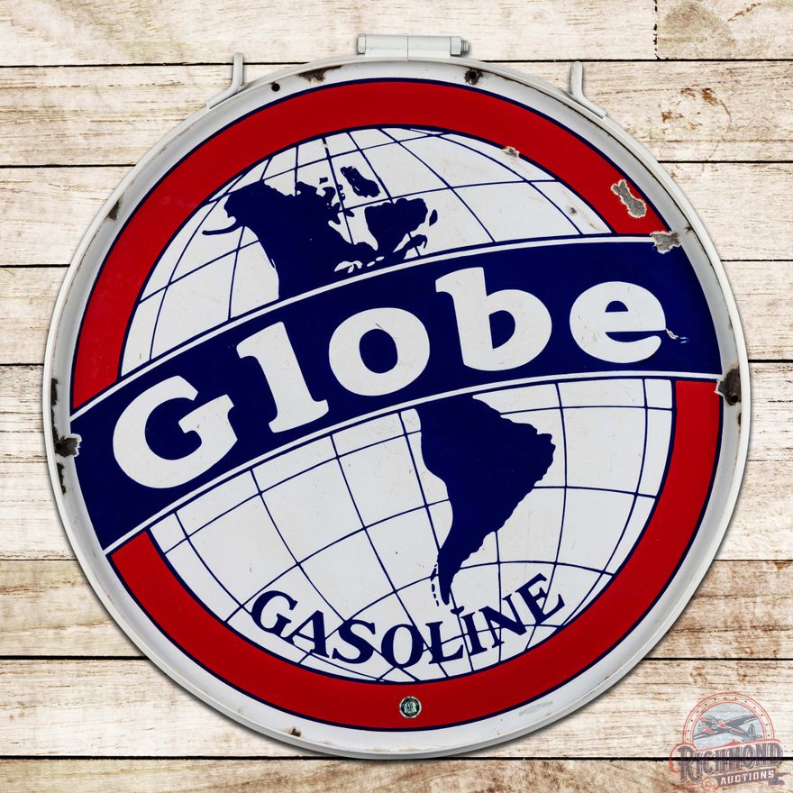 Globe Gasoline 30" Double Sided Porcelain Sign w/ Ring