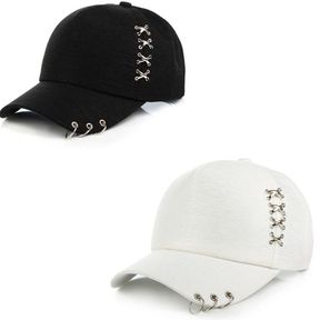 Baseball Cap With Piercing O-Rings Hip Hop Piercing Fashion Cap - Cotton - Black