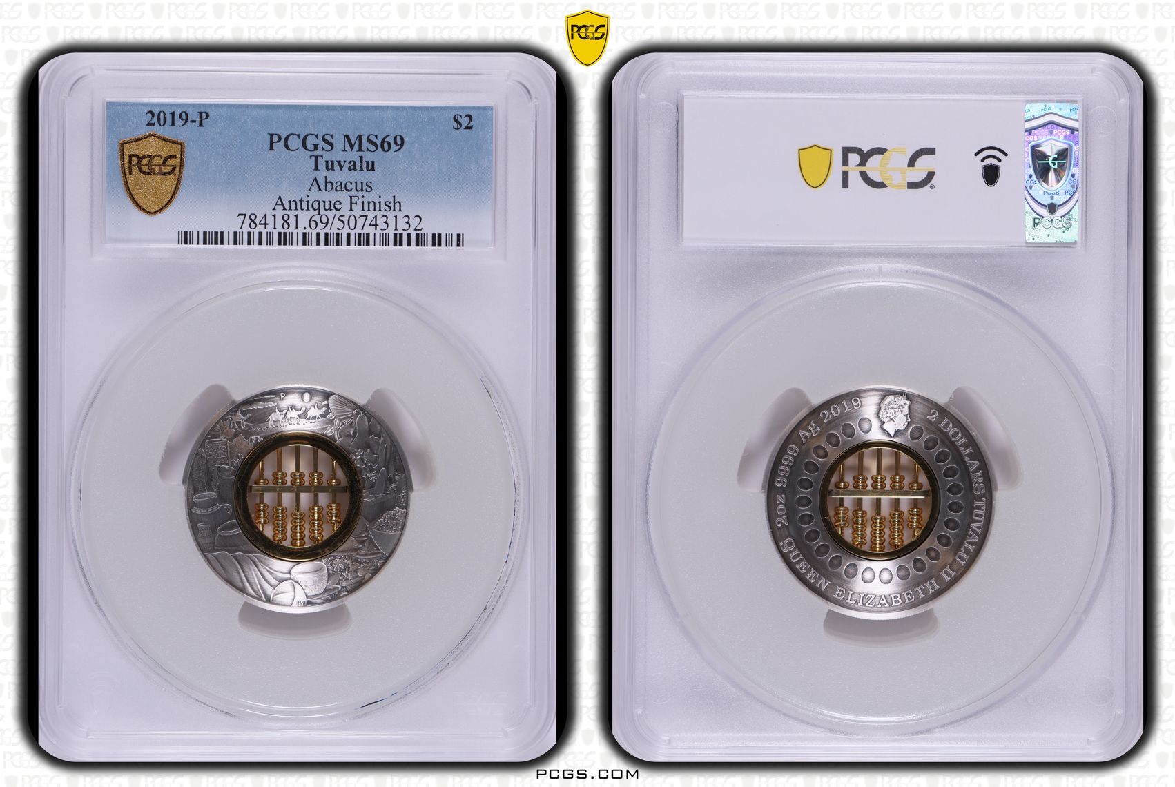 Tuvalu, Abacus Antique Finish POP 5/0, Two Dollar, 2019-P, PCGS MS69