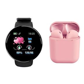 Smart Watch D18 with i12 TWS Wireless Bluetooth Ear Pods with Charging Box Black and pink | DEFECTIVE55133/1165