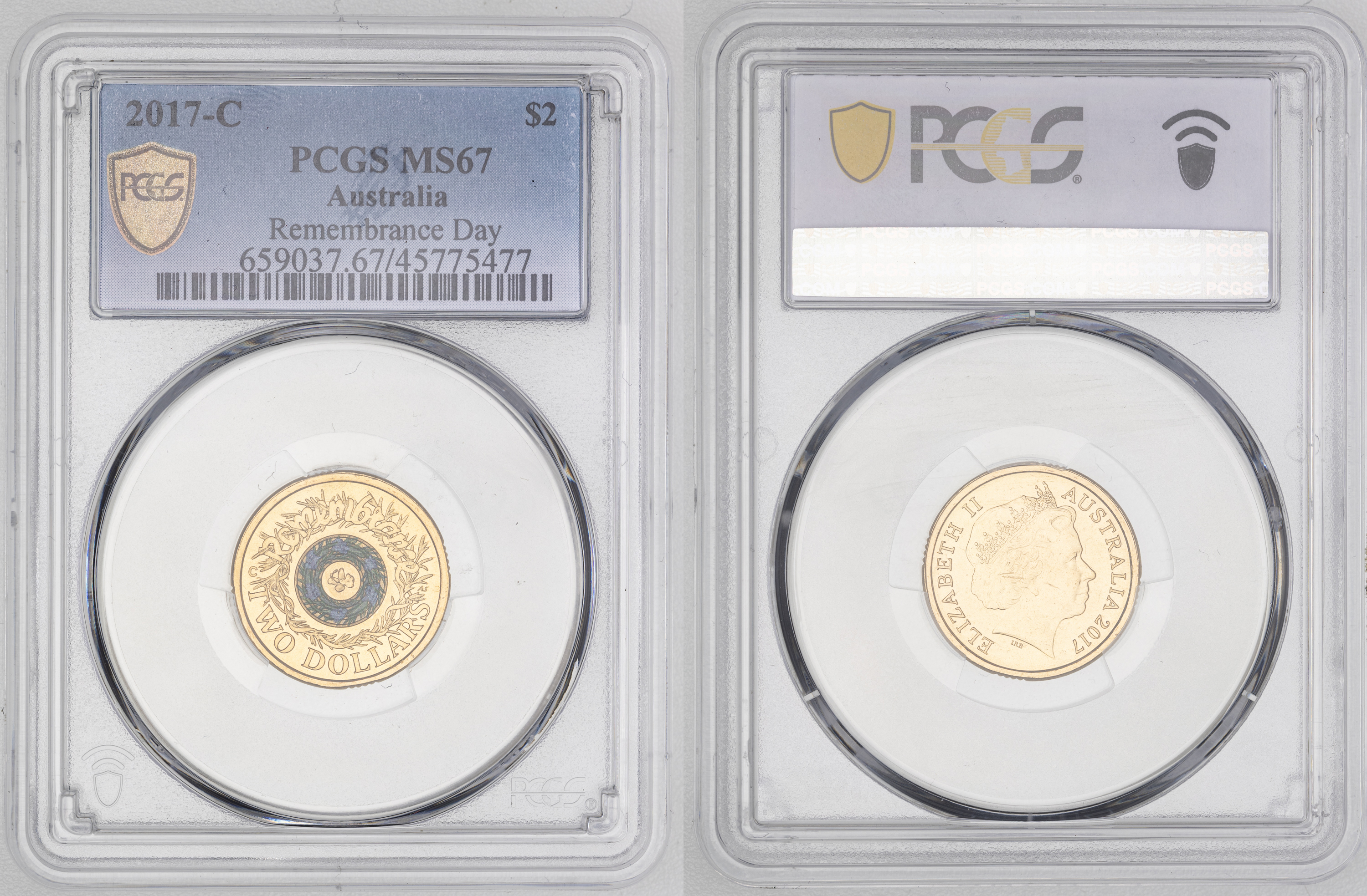 Elizabeth II, Remembrance Day Colorized, Two Dollar, 2017-C, PCGS MS67