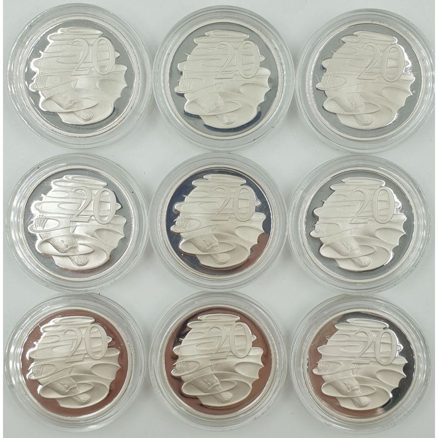 Silver Aus. 20c Coins (x9)