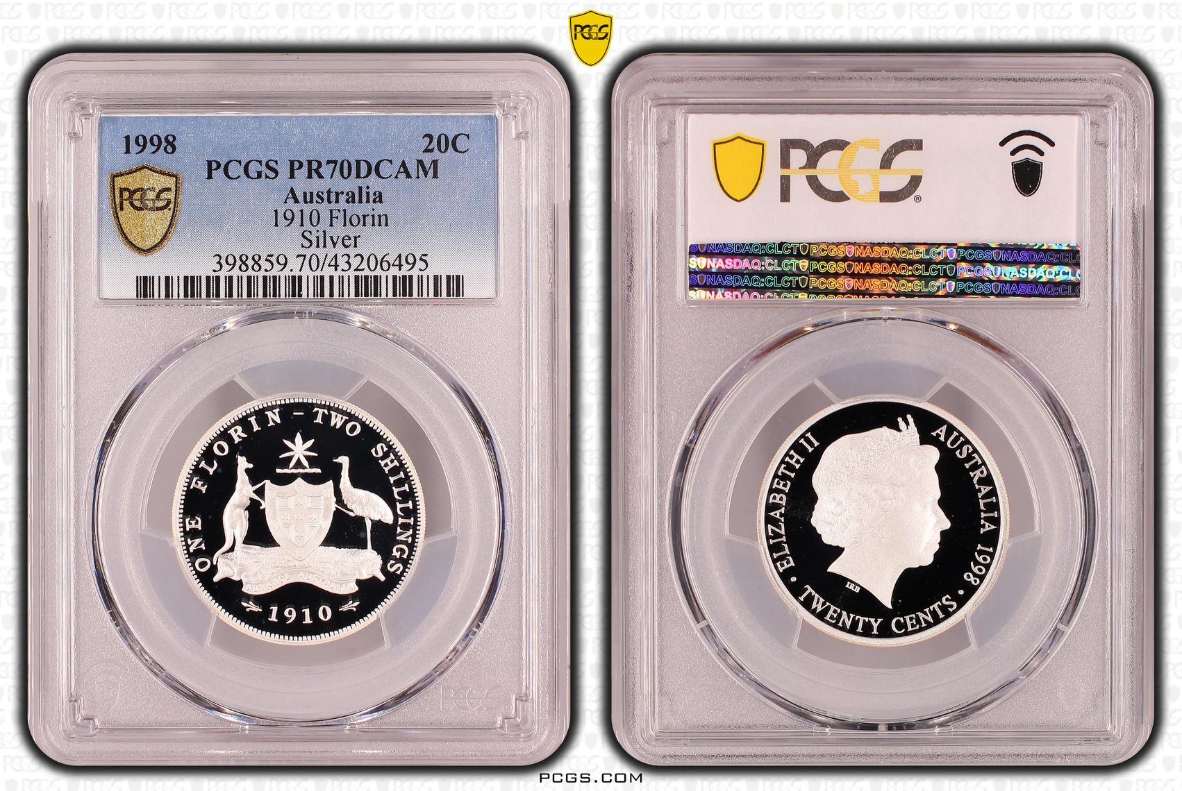 1998 Australia Twenty Cent, 20c 1910 Florin Silver PCGS - PR70DCAM POP 21/0 -495