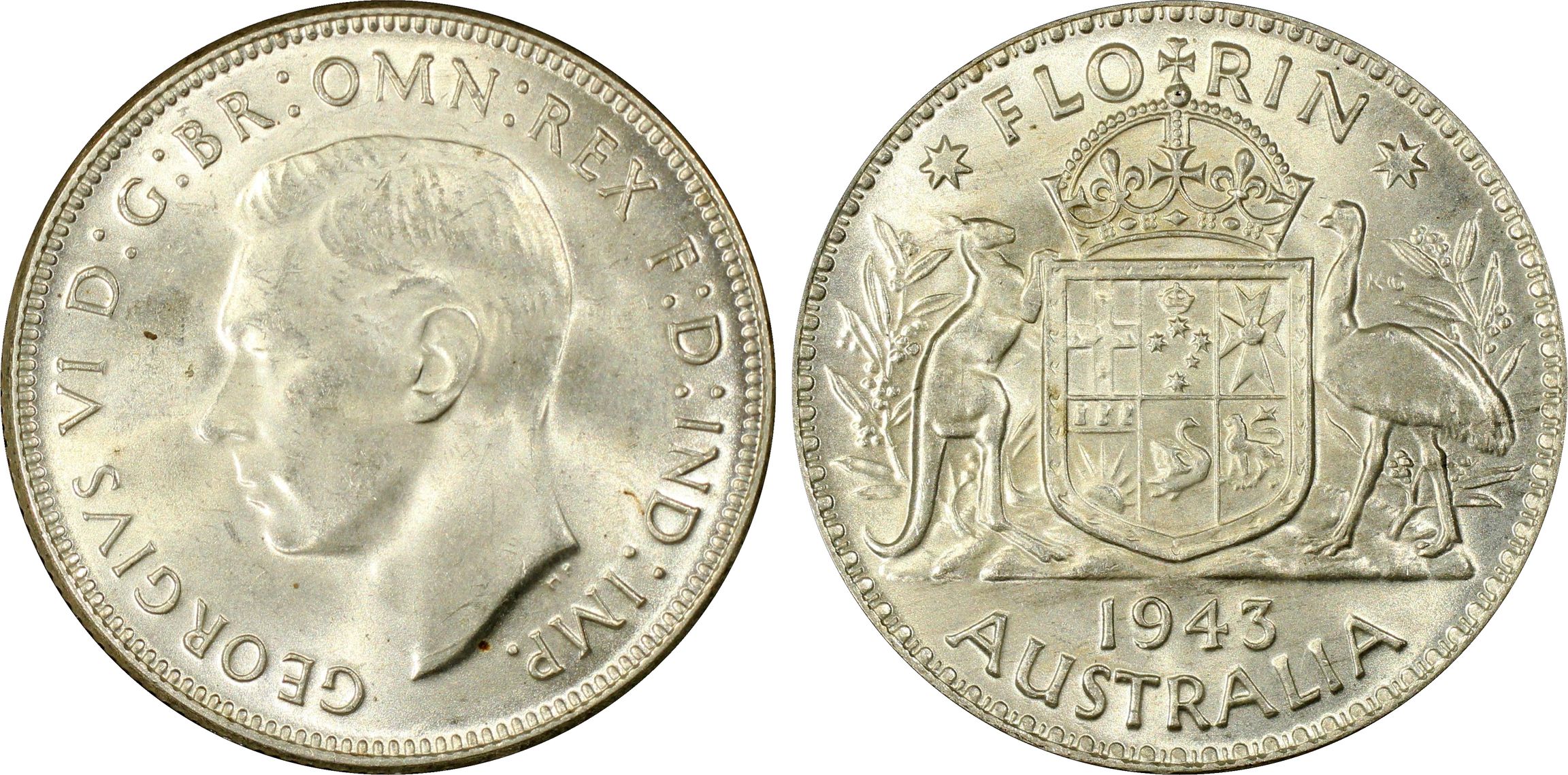George VI, Florin, 1943, PCGS MS64