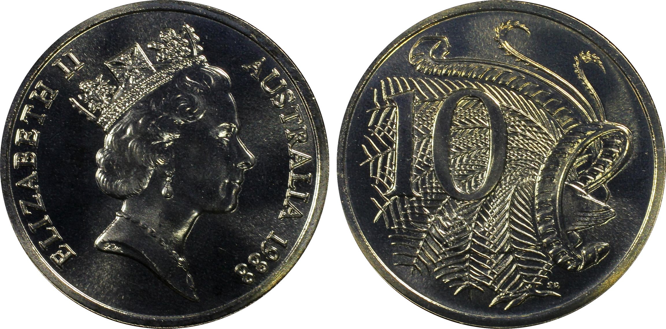 Elizabeth II, Ten Cent, 1988, PCGS MS67