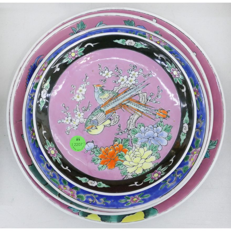 Stack 5pc Japanese Deco Bird Plates 7.5'' to 11''