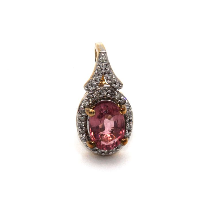 9ct Gold, Tourmaline & Diamond Pendant 1.3g