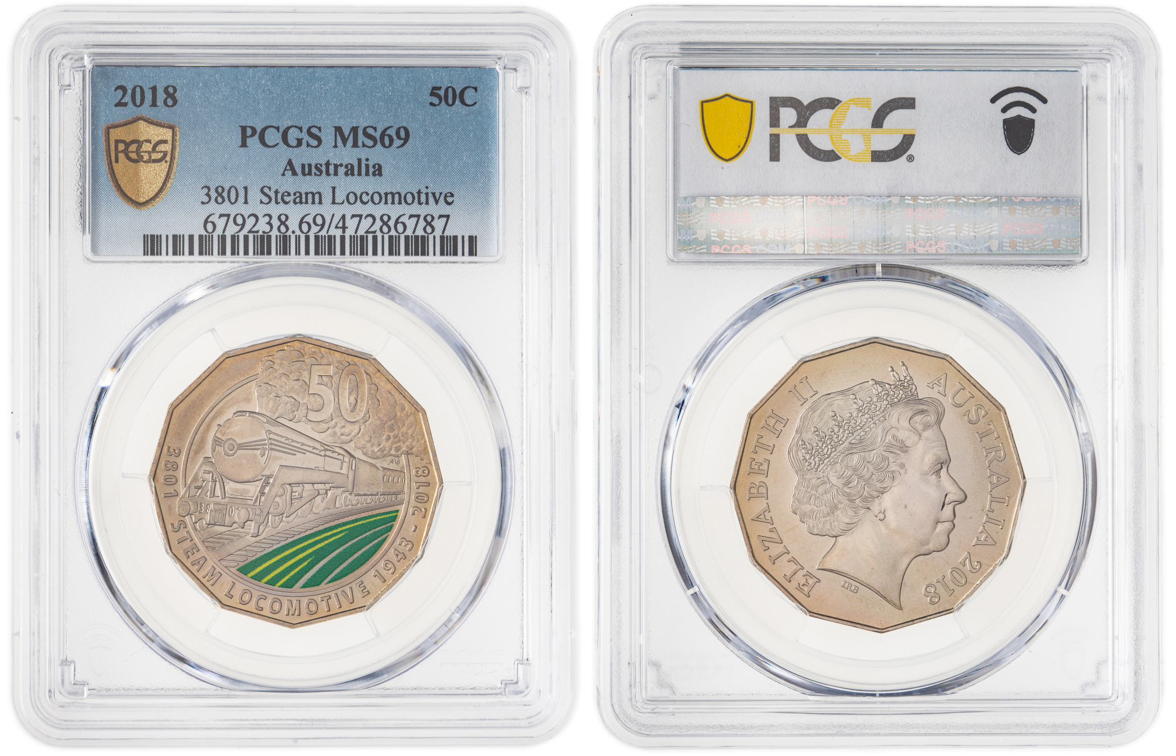 Elizabeth II, 3801 Steam Locomotive, Fifty Cent, 2018, PCGS MS69