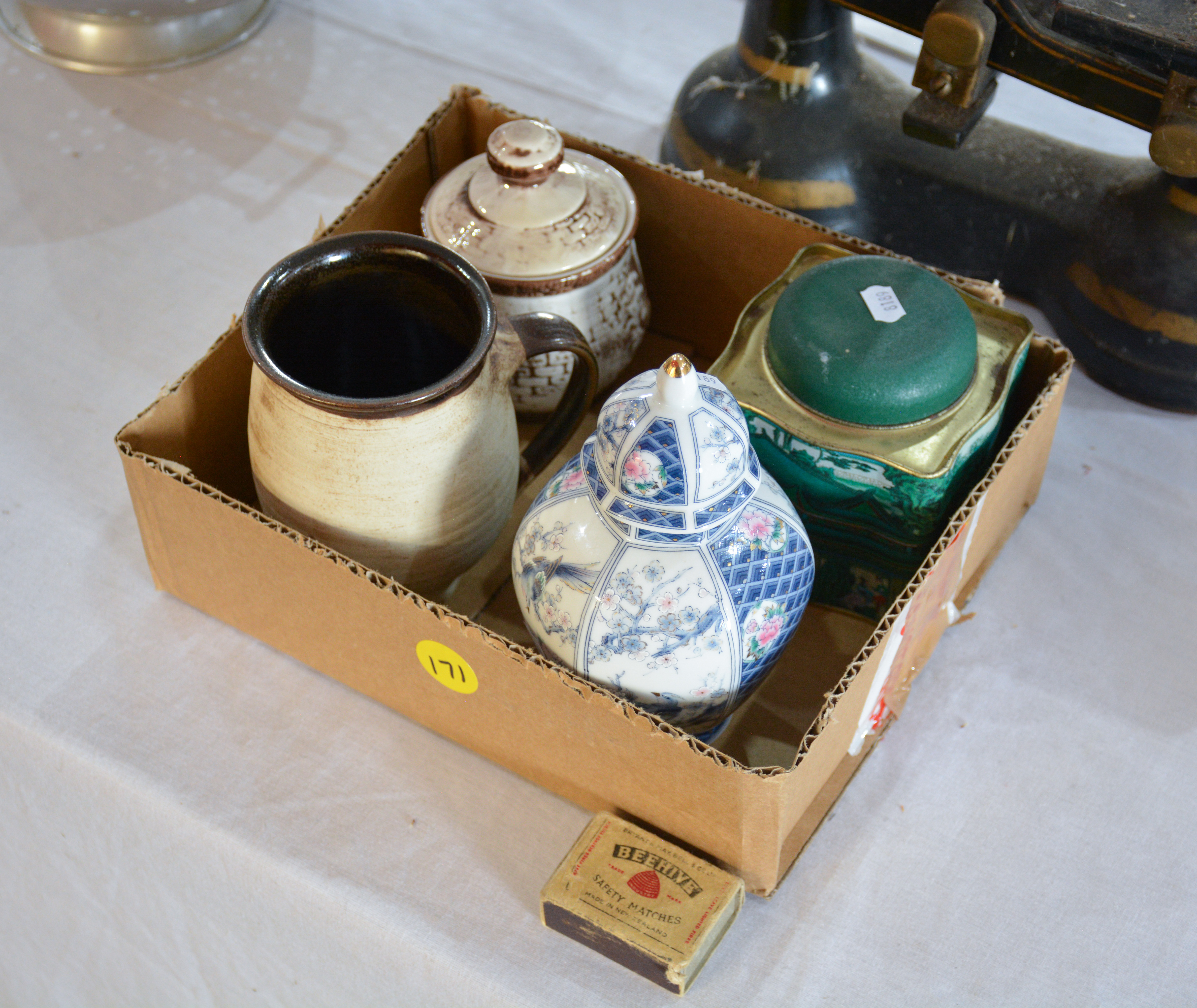 Vintage Ceramic Containers, Mug and Tin — NZ auction result