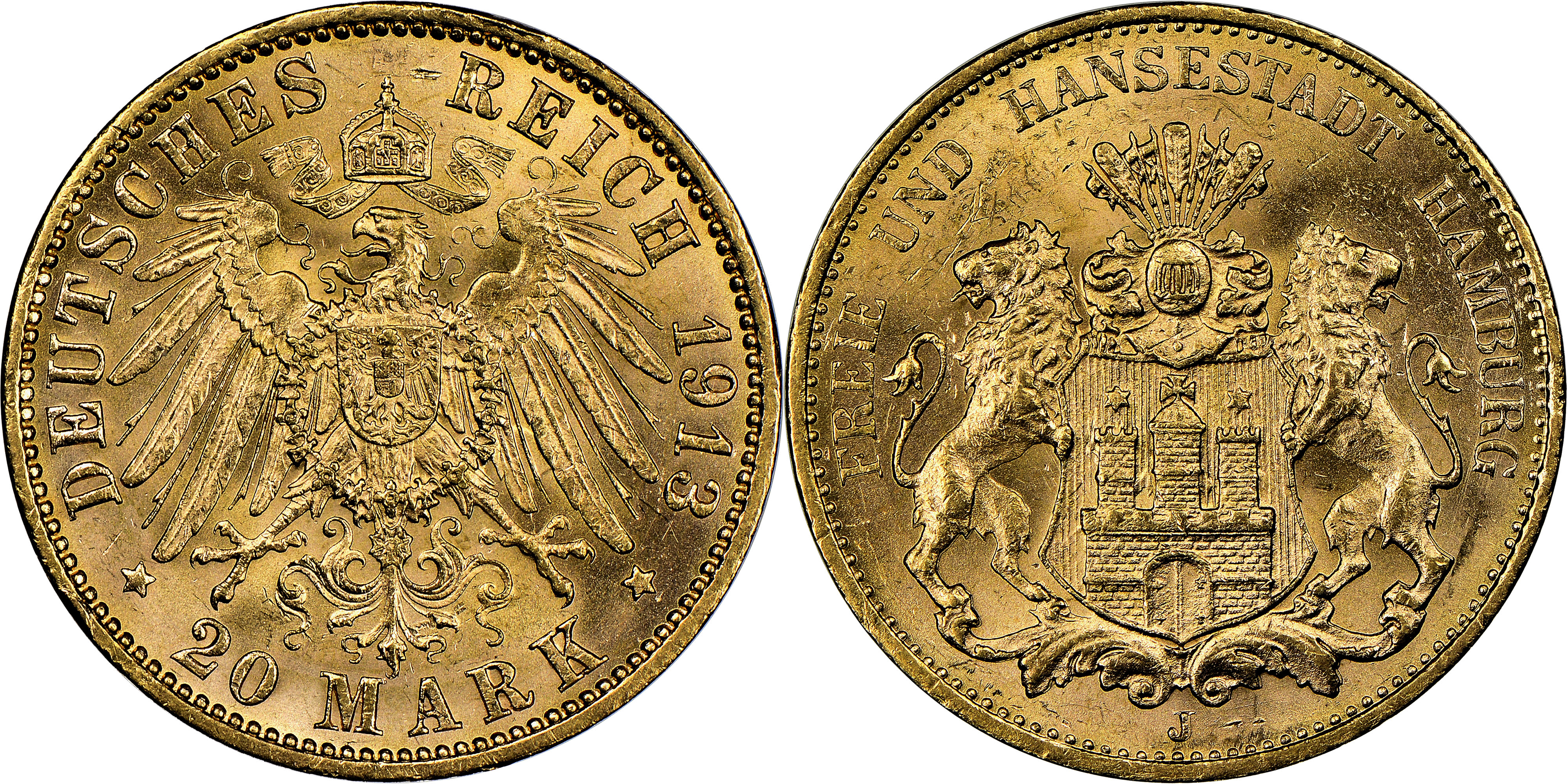 104 · German States, Hamburg, Twenty Mark, 1913-J, NGC MS64