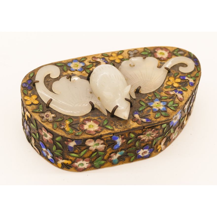Chinese White Jade Bat Enameled Box