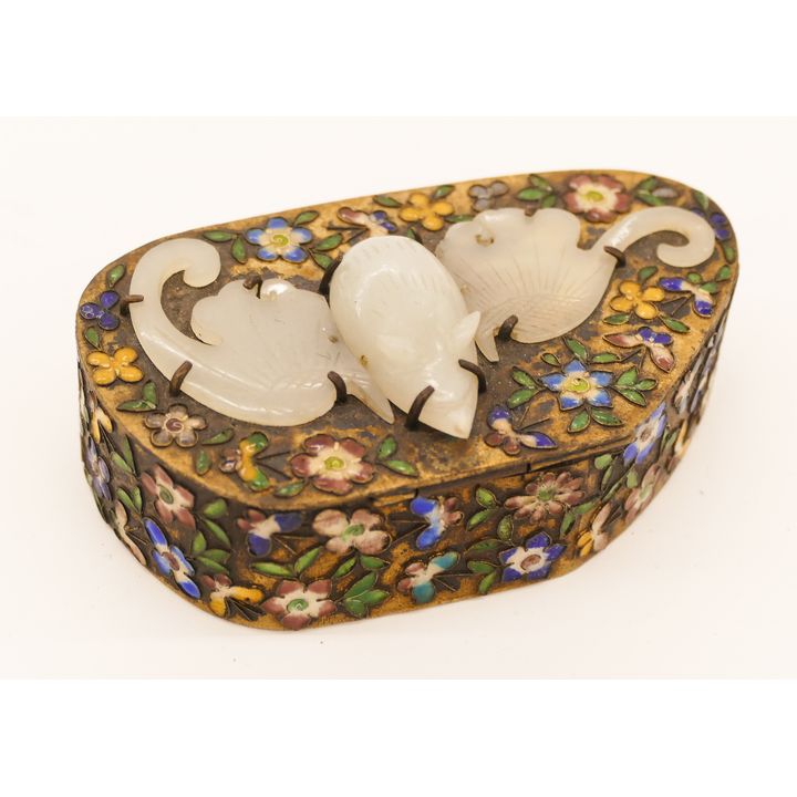 Chinese White Jade Bat Enameled Box