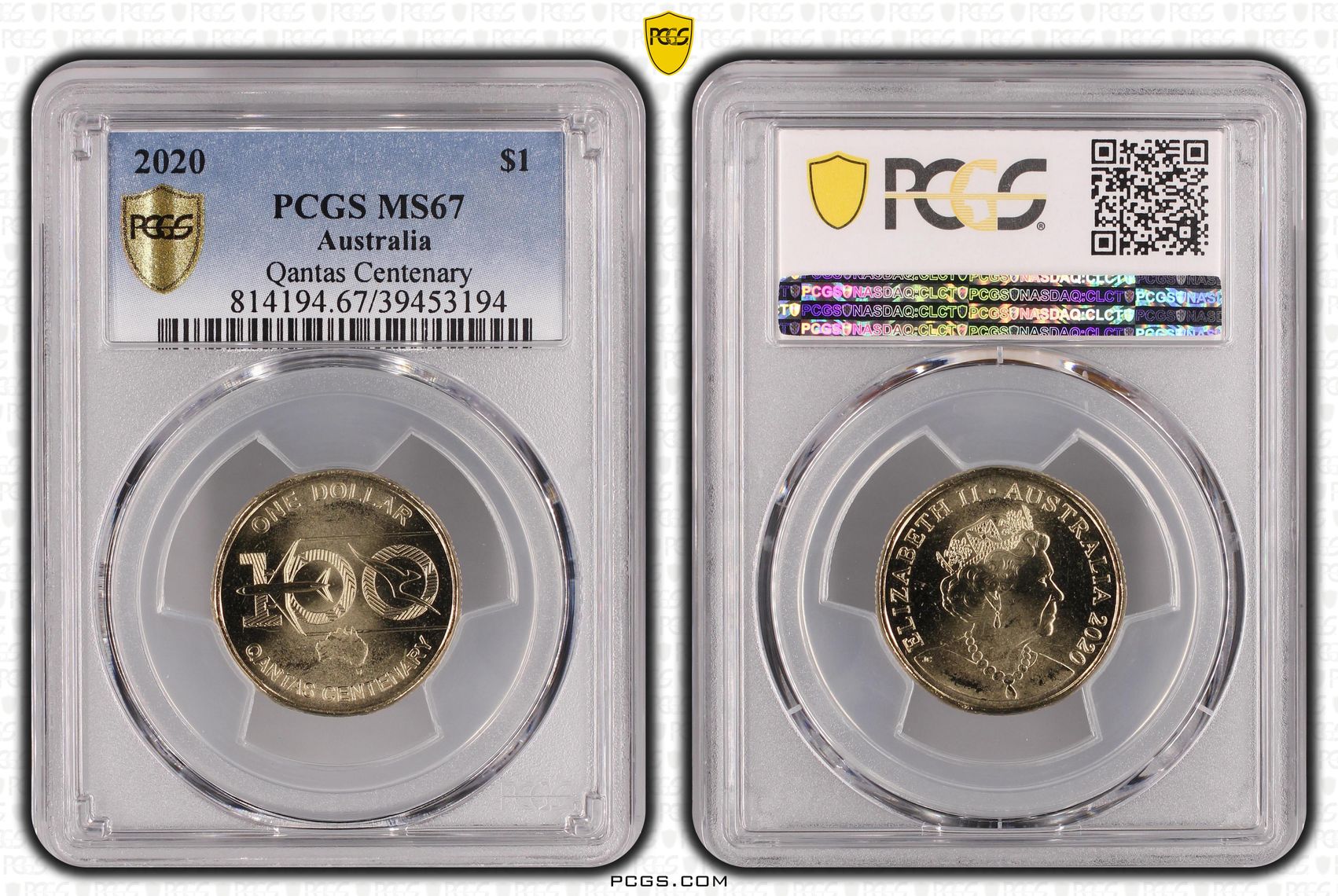 Qantas Centenary, One Dollar, 2020, PCGS MS67